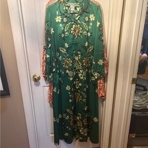 Chico's Green Floral Long Sleeve Dress